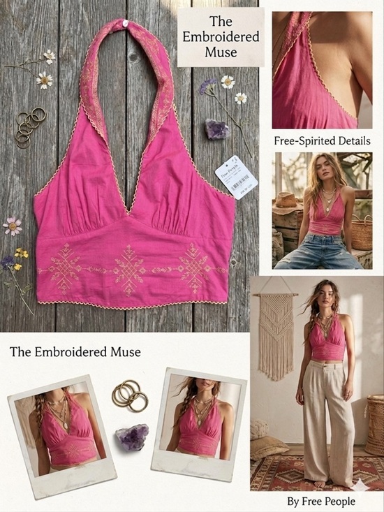 Free People Tops - Free People Embroidered pink-Rose top